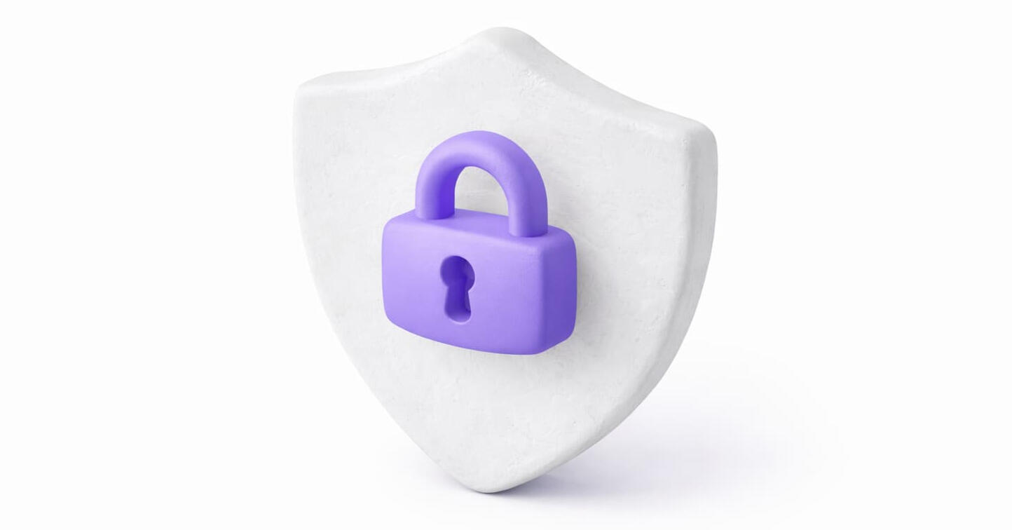 3D purple padlock on a shield